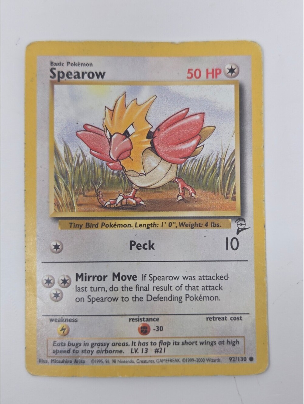 Pokémon Spearow 92/130 2000 Gym Heroes Colorless Basic Card Mitsuhiro Arita